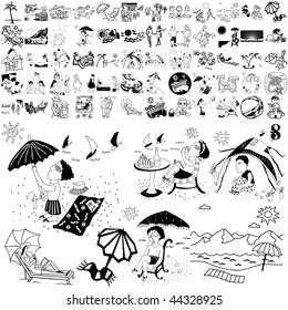 Beach set of black sketch. Part 101-8. Isolated groups and layers.