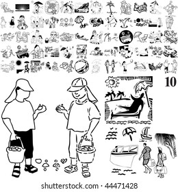 Beach set of black sketch. Part 101-10. Isolated groups and layers.