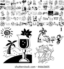 Beach set of black sketch. Part 102-1. Isolated groups and layers.