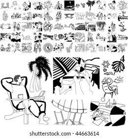 Beach set of black sketch. Part 102-4. Isolated groups and layers.