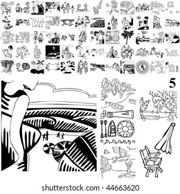 Beach set of black sketch. Part 102-5. Isolated groups and layers.