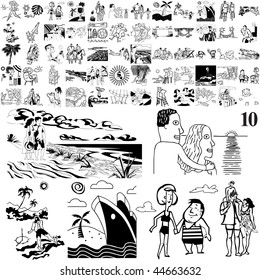 Beach set of black sketch. Part 102-10. Isolated groups and layers.