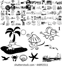 Beach set of black sketch. Part 103-1. Isolated groups and layers.