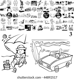 Beach set of black sketch. Part 103-3. Isolated groups and layers.