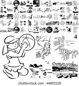 Beach set of black sketch. Part 103-4. Isolated groups and layers.