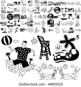 Beach set of black sketch. Part 103-5. Isolated groups and layers.
