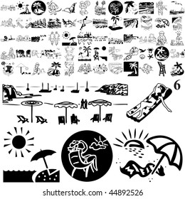Beach set of black sketch. Part 103-6. Isolated groups and layers.