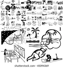 Beach set of black sketch. Part 103-11. Isolated groups and layers.