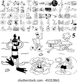 Beach set of black sketch. Part 104-5. Isolated groups and layers.