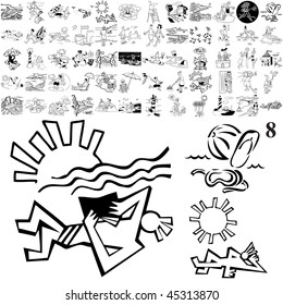 Beach set of black sketch. Part 104-8. Isolated groups and layers.