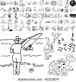 Beach set of black sketch. Part 104-1. Isolated groups and layers.