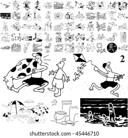 Beach set of black sketch. Part 104-12. Isolated groups and layers.