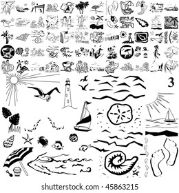 Beach set of black sketch. Part 105-3. Isolated groups and layers.