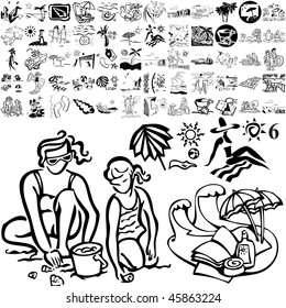 Beach set of black sketch. Part 105-6. Isolated groups and layers.