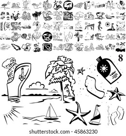 Beach set of black sketch. Part 105-8. Isolated groups and layers.