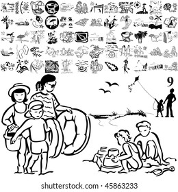 Beach set of black sketch. Part 105-9. Isolated groups and layers.