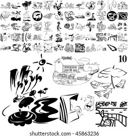 Beach set of black sketch. Part 105-10. Isolated groups and layers.