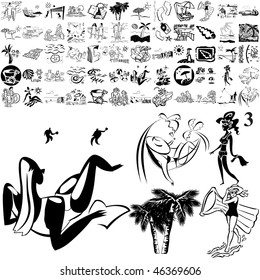 Beach set of black sketch. Part 105-13. Isolated groups and layers.
