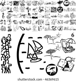 Beach set of black sketch. Part 105-16. Isolated groups and layers.
