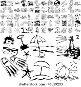 Beach set of black sketch. Part 105-2. Isolated groups and layers.