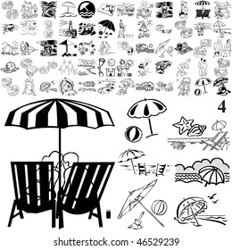 Beach set of black sketch. Part 105-4. Isolated groups and layers.