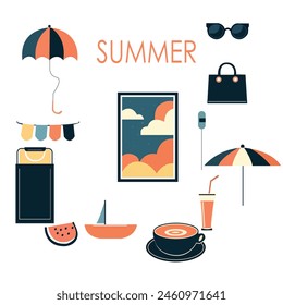 Conjunto de playa. Colección de cosas de vacaciones de verano