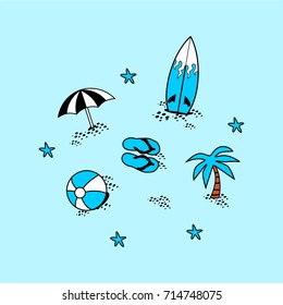 Beach Set Icons Blue
