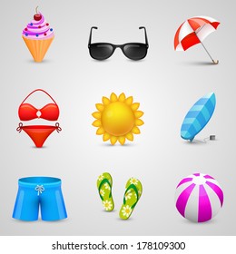 Beach set of icons. Vector