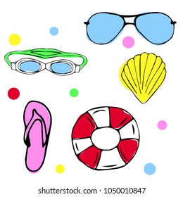 Beach set, painted vector
