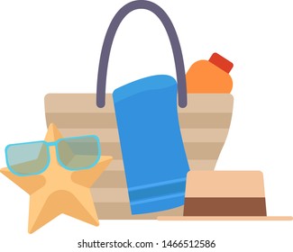 Beach set simple illustration on white background