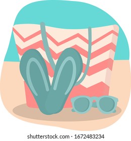 Beach set, Sunglasses and beacg bag. Vector flat summer illustration.
