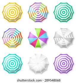 Beach set symbols of sun umbrellas. Summer sunny parasol. Vector, eps10.