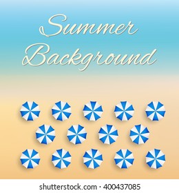 Beach set symbols of sun umbrellas. Summer sunny parasol. All inclusive vacations. Travel agency design background.