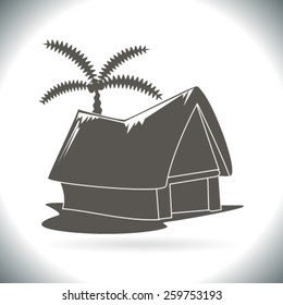 beach shack and a palm tree