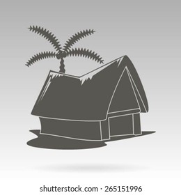 beach shack and a palm tree