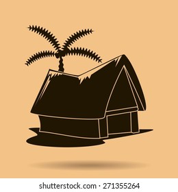 beach shack and a palm tree