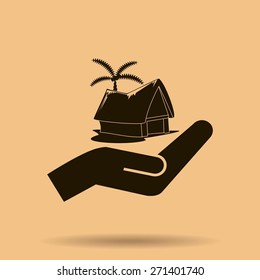 beach shack and a palm tree