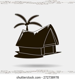 beach shack and a palm tree