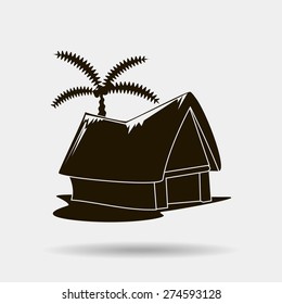 beach shack and a palm tree