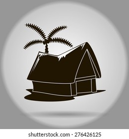 beach shack and a palm tree