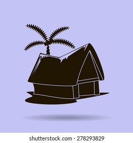beach shack and a palm tree
