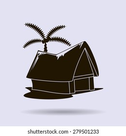 beach shack and a palm tree