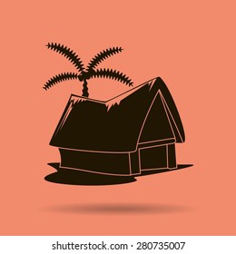 beach shack and a palm tree