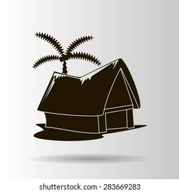 beach shack and a palm tree
