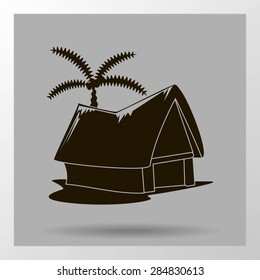beach shack and a palm tree
