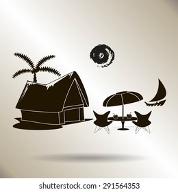 beach shack and a palm tree