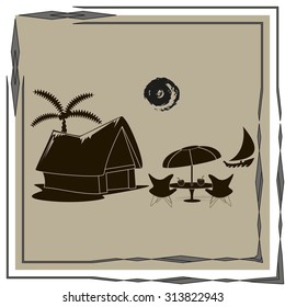 beach shack and a palm tree
