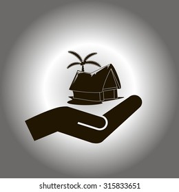 beach shack and a palm tree