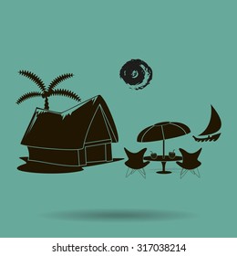 beach shack and a palm tree