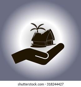 beach shack and a palm tree